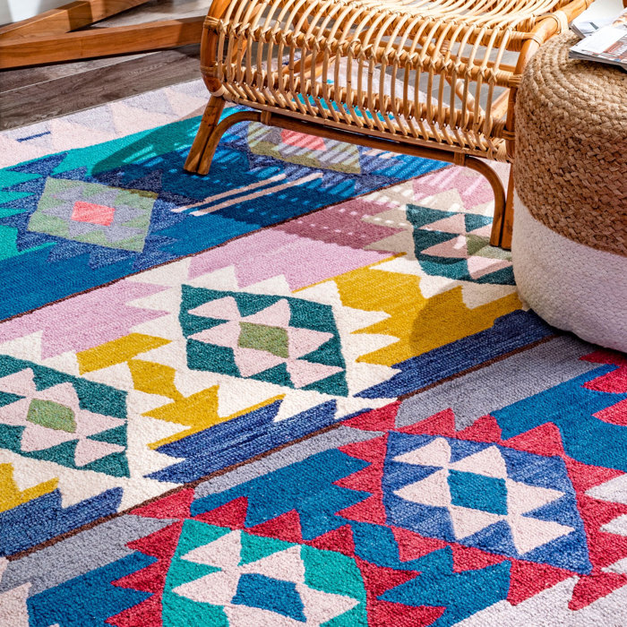 World Menagerie Hank HandTufted Wool Blue/Pink Area Rug & Reviews